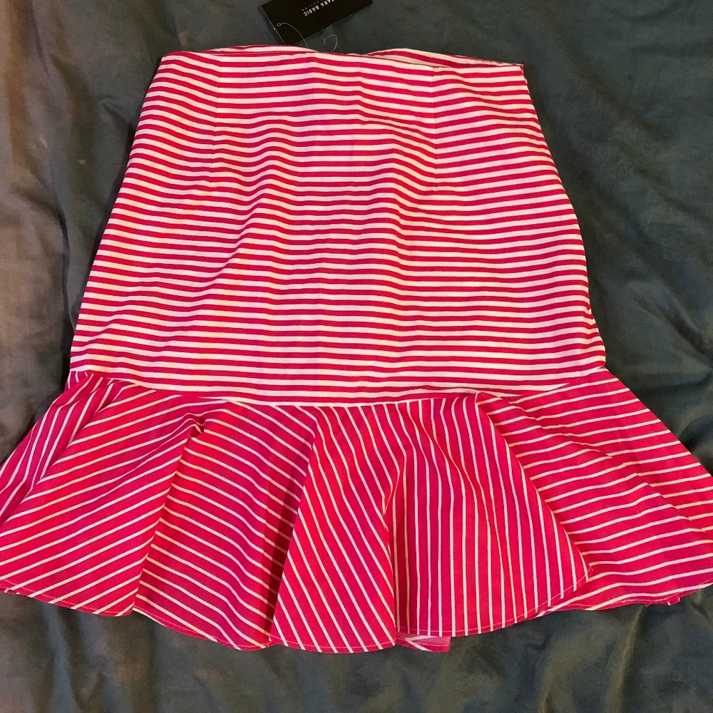 Pink and white striped flounce skirt